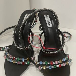 Steve Madden Black Multi-Color Embellished Women's Sandals